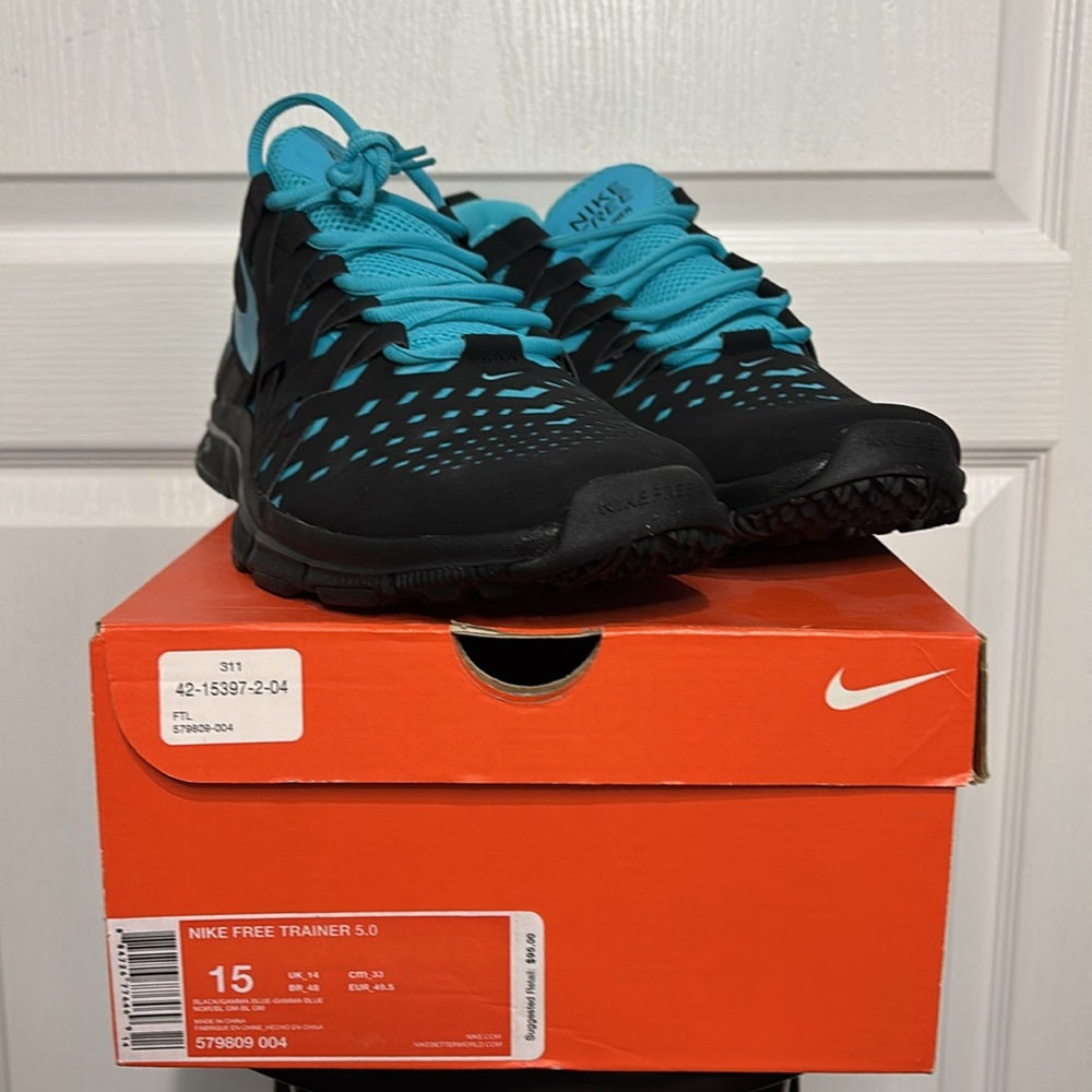 NWT Nike Free Trainer 5.0 size 15 - Black Gamma Blue - Picture 2 of 5